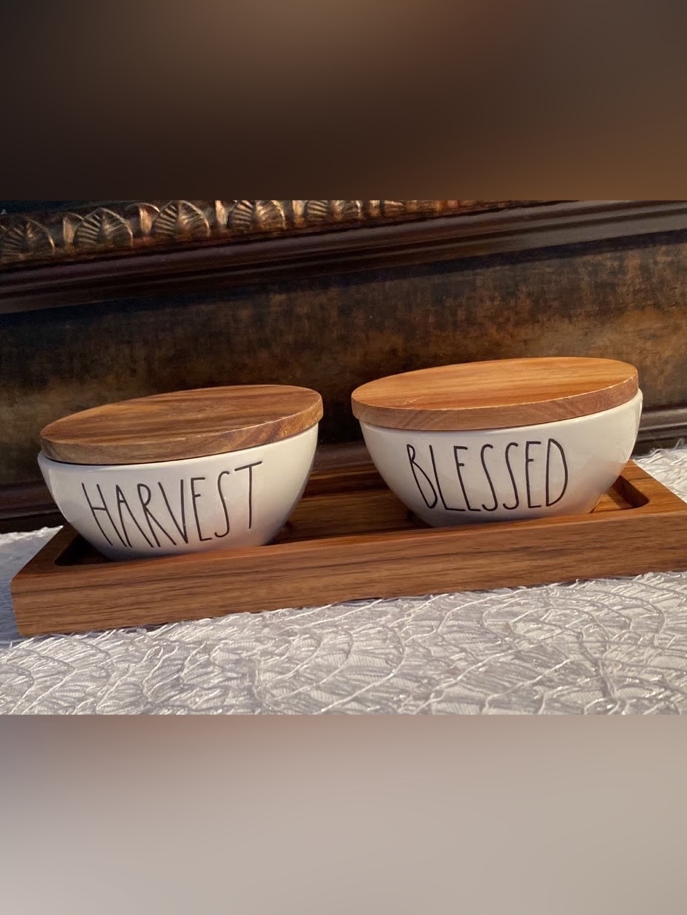 Rae Dunn harvest blessed double sided bowl set